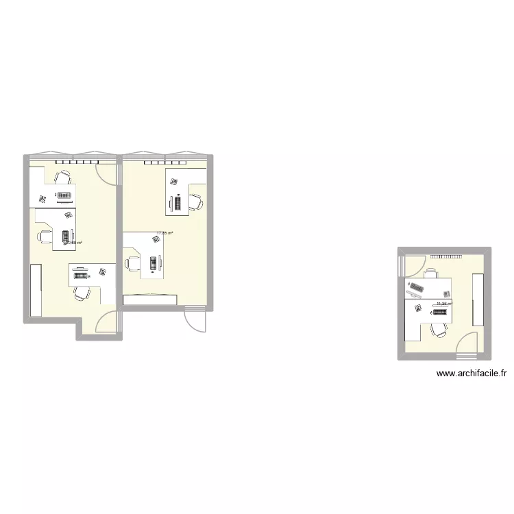 Am&eacute;nagement bureaux. Plan de 3  et 50 m²
