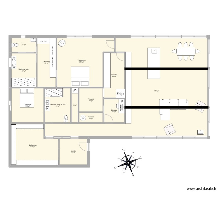 Chalet 2. Plan de 14 pièces et 199 m2