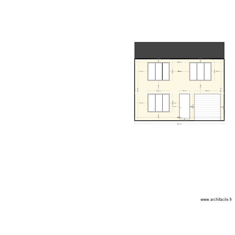 Façade avant - Avec cotations. Plan de 0 pièce et 0 m2