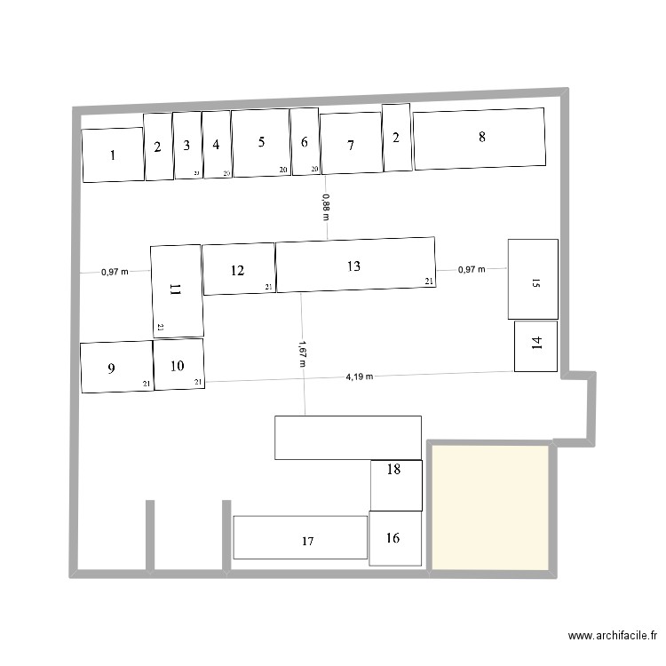 Brasserie au bureau . Plan de 1 pièce et 3 m2