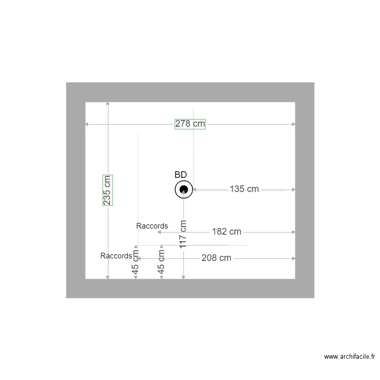 Mur douche, baignoire. Plan de 1 pièce et 7 m2