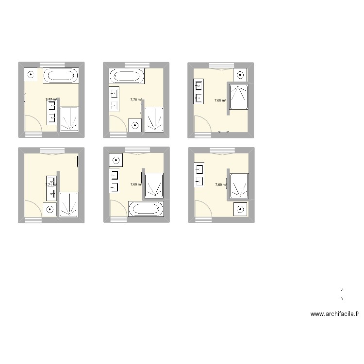 SDB. Plan de 6 pièces et 46 m2