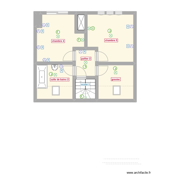 LCX 2&deg; &eacute;tage - &eacute;lectricit&eacute;. Plan de 0 pièce et 0 m2