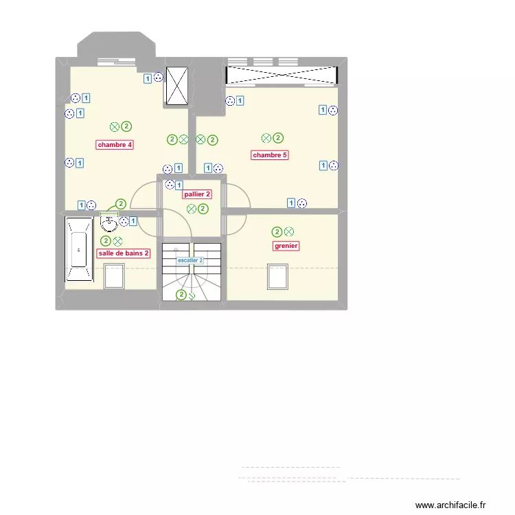 LCX 2&deg; &eacute;tage - &eacute;lectricit&eacute;. Plan de 13  et 51 m²