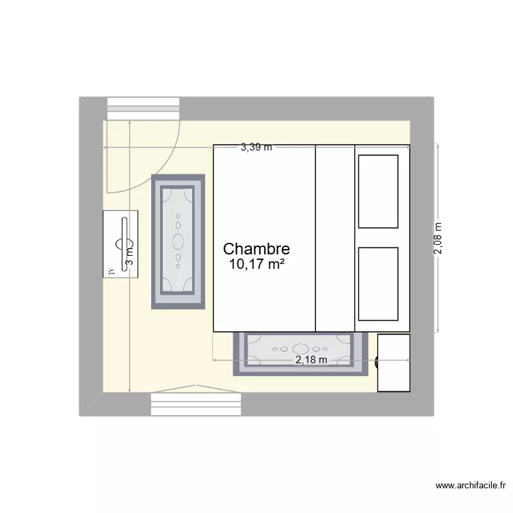 Chambre visiteurs (&agrave; gauche depuis palier). Plan de 1 pièce et 10 m²