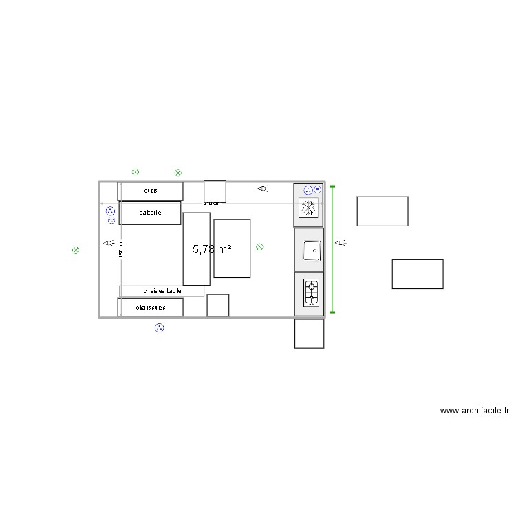 hilux 3. Plan de 1 pièce et 6 m2