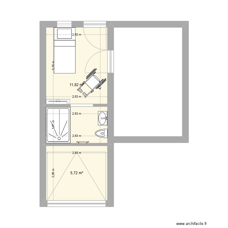 bignaux. Plan de 2 pièces et 18 m2