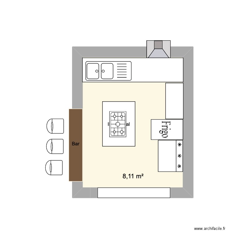 CUISINE. Plan de 1 pièce et 8 m2
