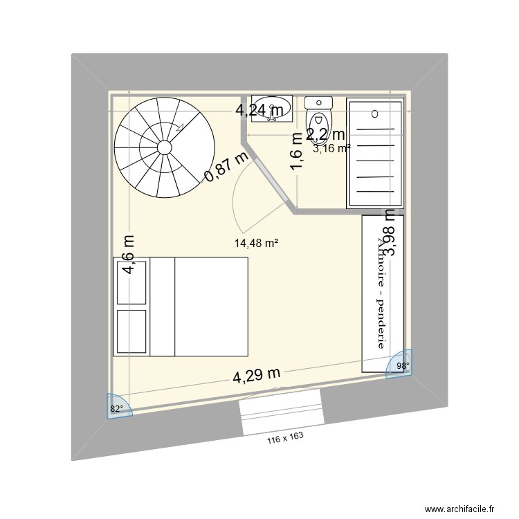 PROJET  R+1 (future chambre) 2. Plan de 2 pièces et 21 m2