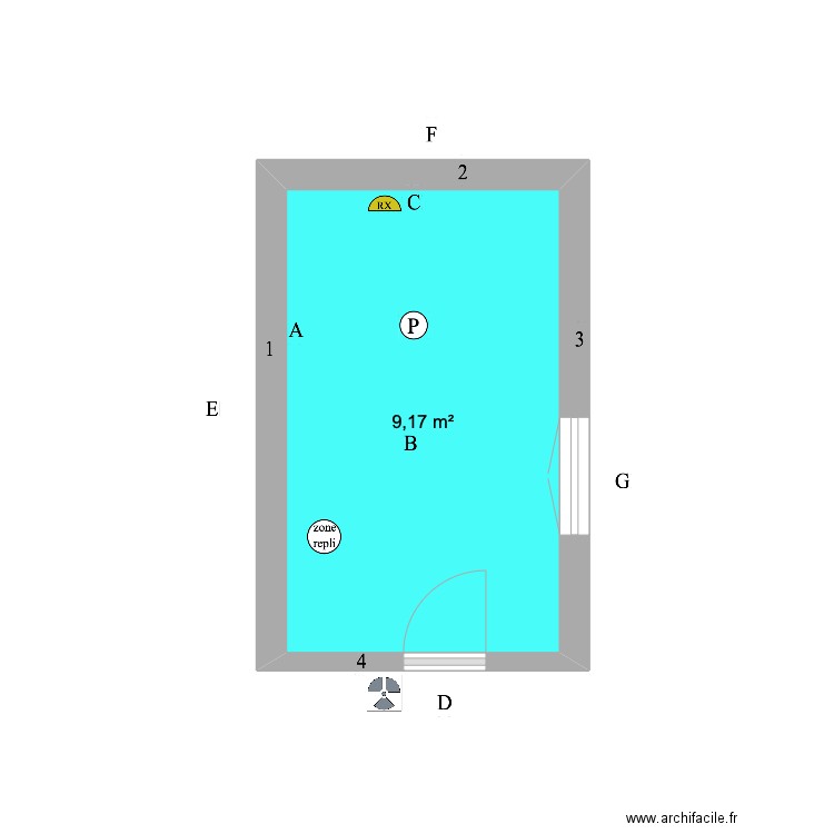 poste de travail n°3. Plan de 1 pièce et 9 m2