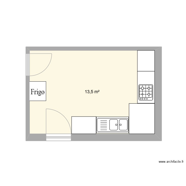 plan de cuisine. Plan de 1 pièce et 14 m2