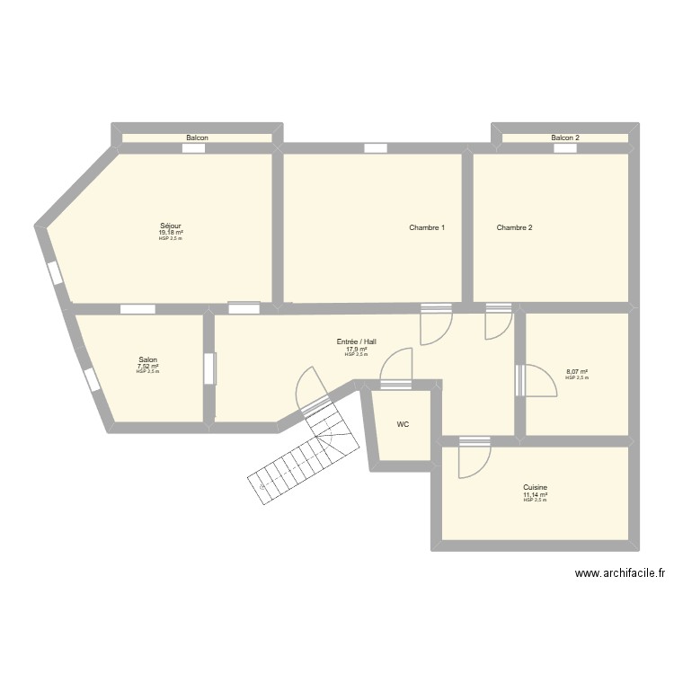 Projet maison / duplex 2. Plan de 9 pièces et 100 m2