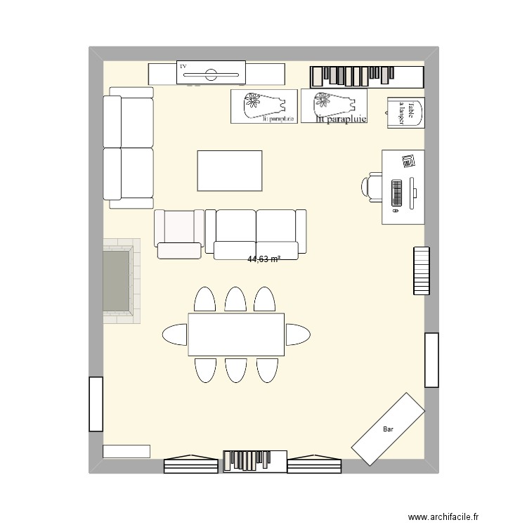 salon. Plan de 1 pièce et 45 m2