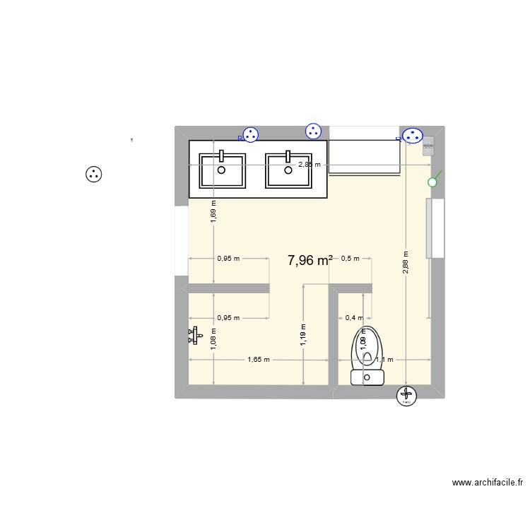 sdb-v42n6b. Plan de 1 pièce et 8 m2
