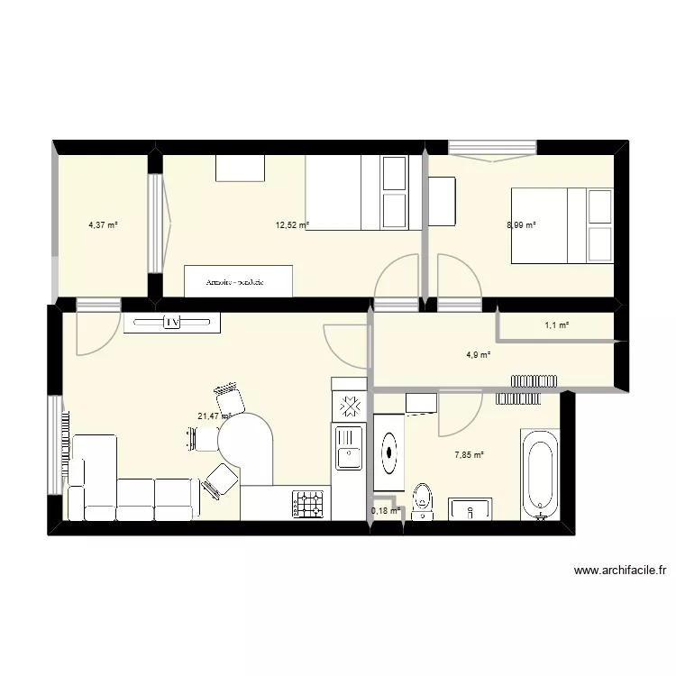LPA 2 ch.. Plan de 8  et 61 m²