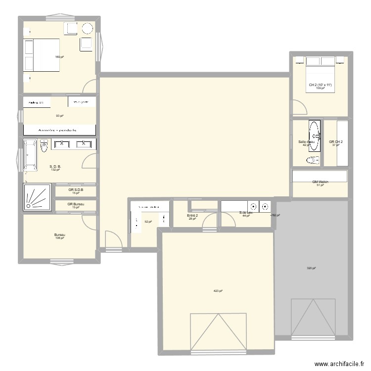 Farmhouse 4. Plan de 16 pièces et 152 m2