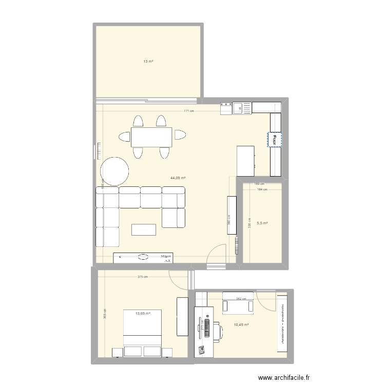 appart. Plan de 5 pièces et 87 m2