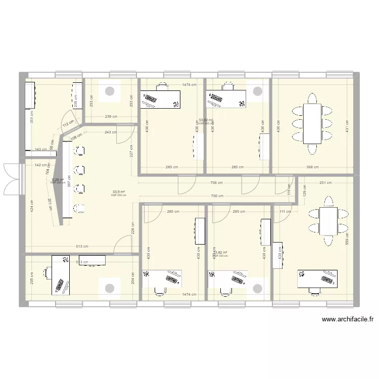 Bureaux salle CA. Plan de 