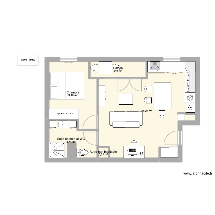 Appartement 38m2 Colombes. Plan de 5 pièces et 42 m2