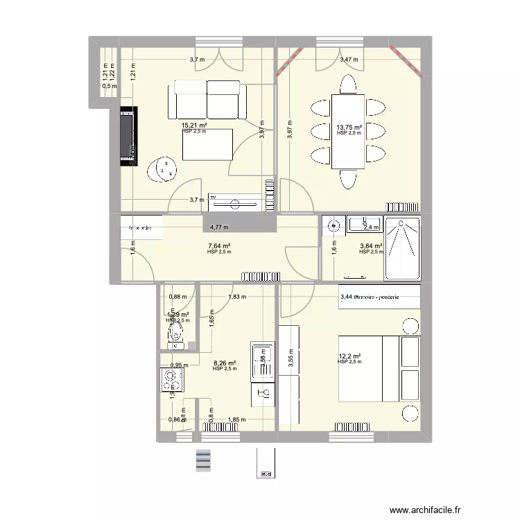 Appart M&C modifié. Plan de 7 et 62 m² Appart M&C modifié. Plan de 7 et 62 m²