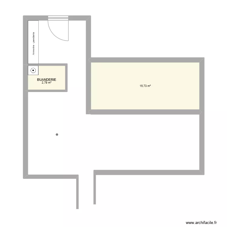 Entr&eacute;e buanderie V1. Plan de 2  et 19 m²