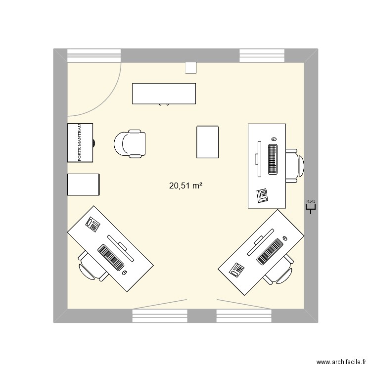 bureau. Plan de 1 pièce et 21 m2