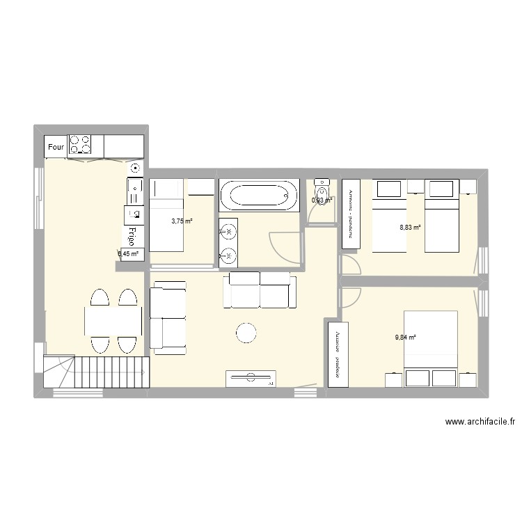 BASTIDE. Plan de 5 pièces et 44 m2