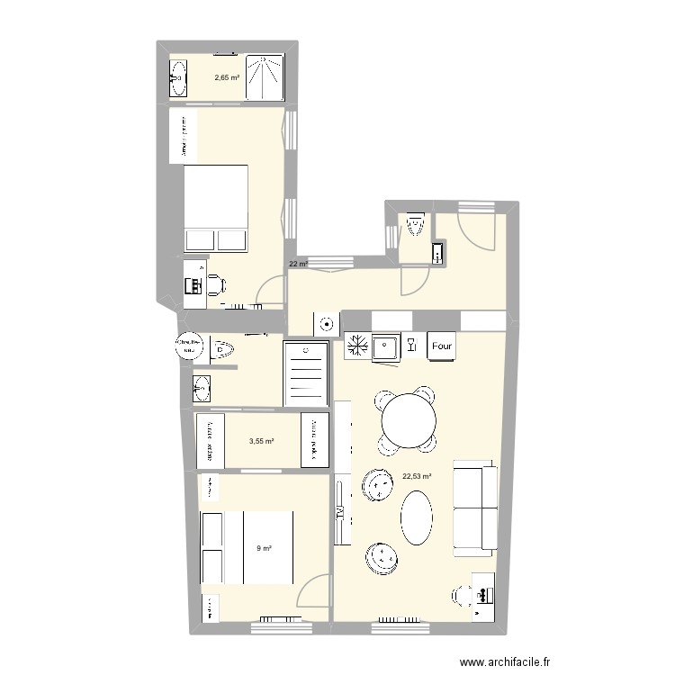 Dufour alternative electrique. Plan de 5 pièces et 60 m2