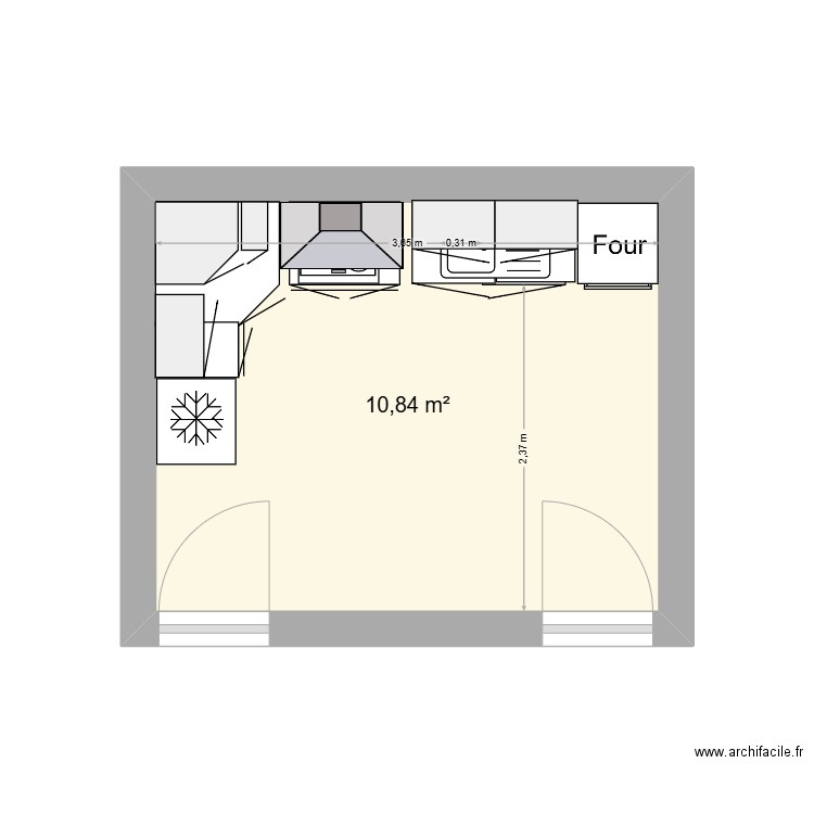cuisine Montelimar. Plan de 1 pièce et 11 m2