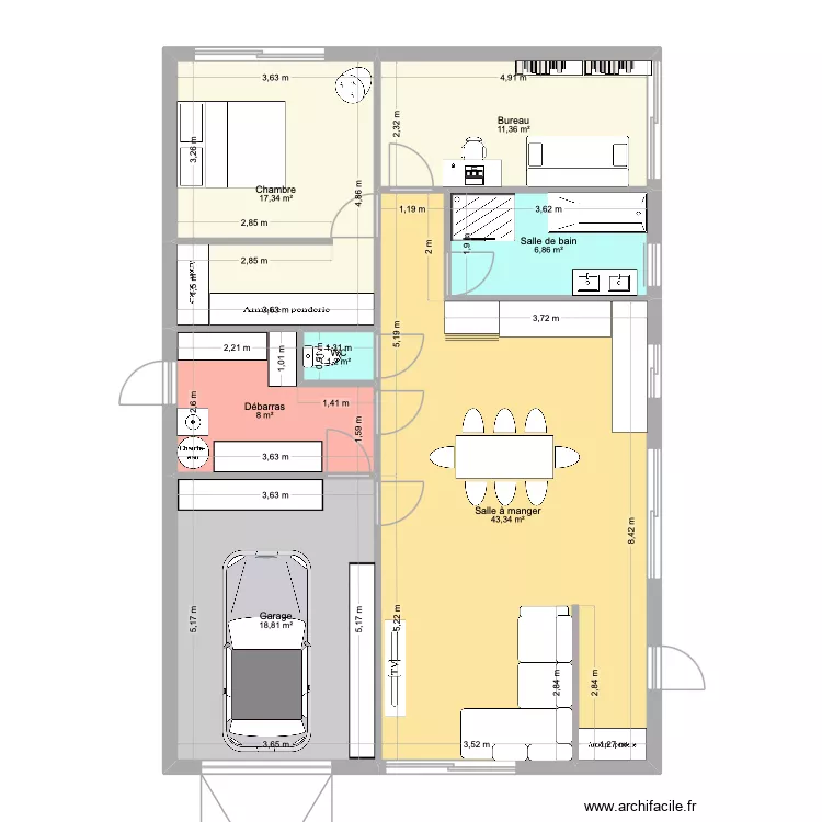 265. Plan de 7 pièces et 107 m²