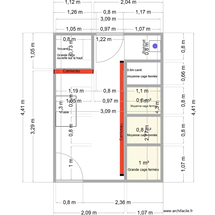Chenil saix. Plan de 3 Pièces et 3 m²