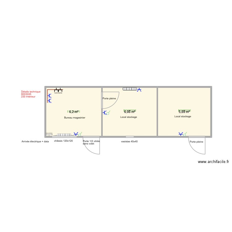 Ecausinne. Plan de 3 pièces et 18 m2
