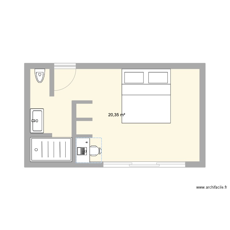 Plan Petit Bungalow. Plan de 1 pièce et 20 m2