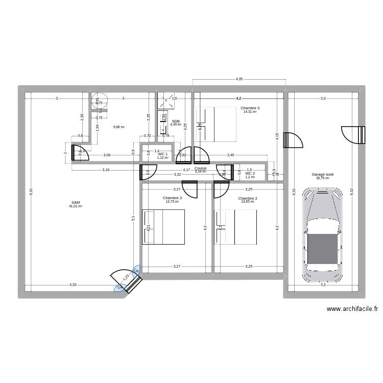 Maison 1. Plan de 10 pièces et 133 m2