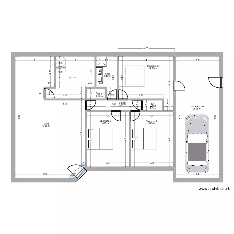 Maison 1. Plan de 10 pièces et 133 m²