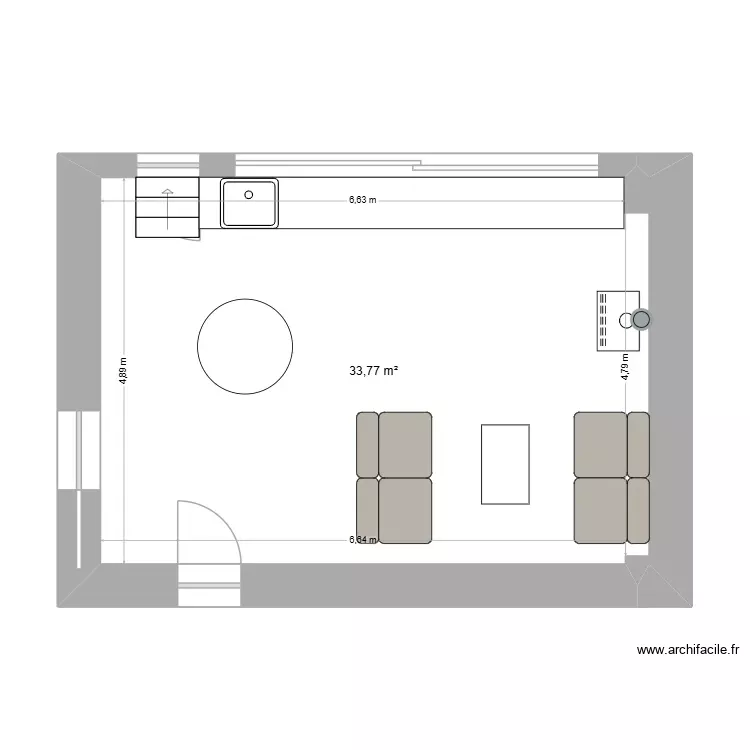 S&eacute;jour maison Brigitte. Plan de 1 Pièce et 34 m²