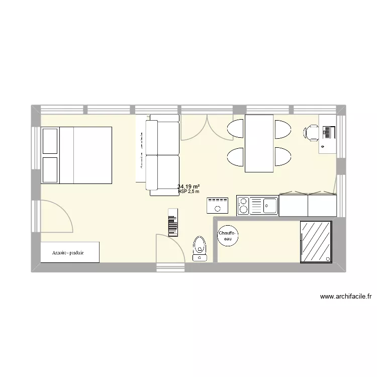 cabane 4. Plan de 1  et 34 m²