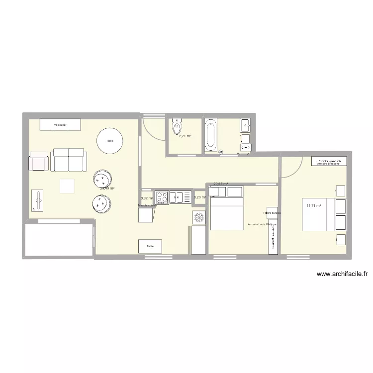 Appartement Maman 2. Plan de 6  et 65 m²