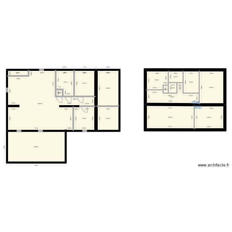 maison les. Plan de 18 pièces et 241 m2