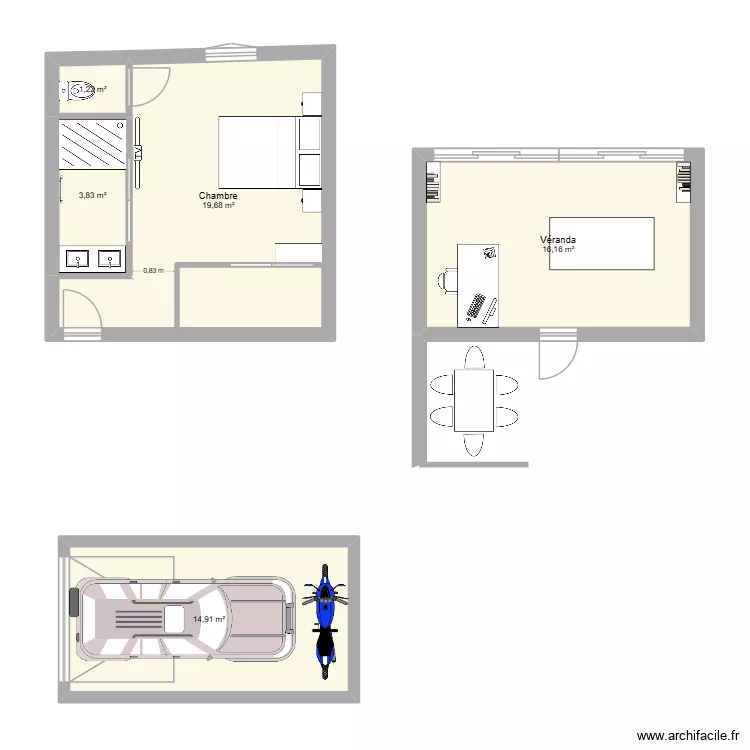 Maison de ville Gen&ccedil;ay. Plan de 5  et 56 m²