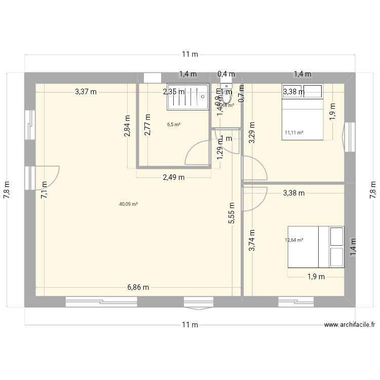 Maison. Plan de 5 pièces et 72 m2