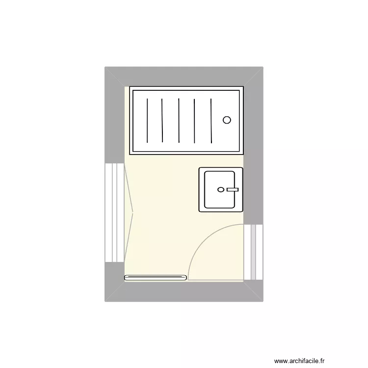 SdB QD actuel modifi&eacute;. Plan de 1  et 4 m²
