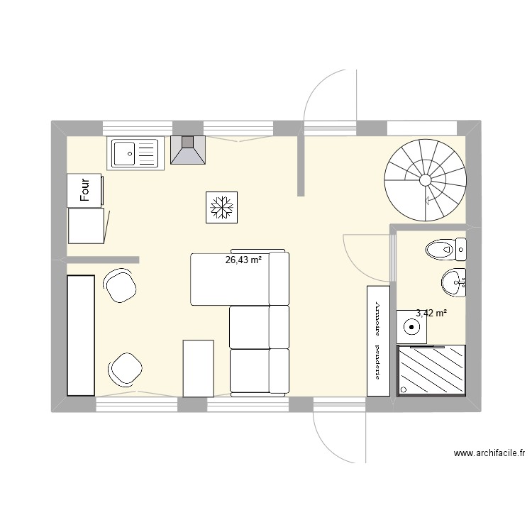 Plan maison 30. Plan de 2 pièces et 30 m2