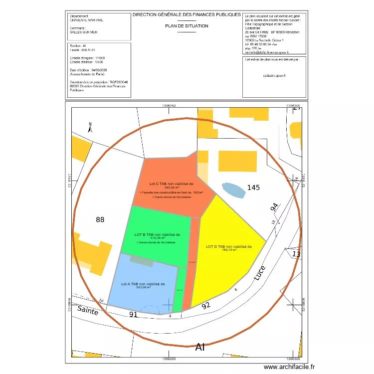 PERLADE -SALLE/MER. Plan de 6  et 2599 m²