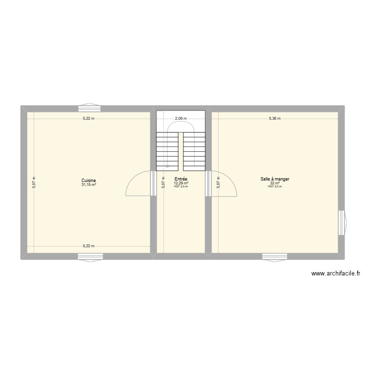 Maison_Bagnere_rdc. Plan de 3 pièces et 75 m2