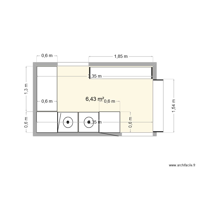 buanderie. Plan de 1 pièce et 6 m2