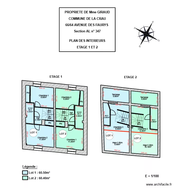 GIRAUD R+1. Plan de 22  et 110 m²