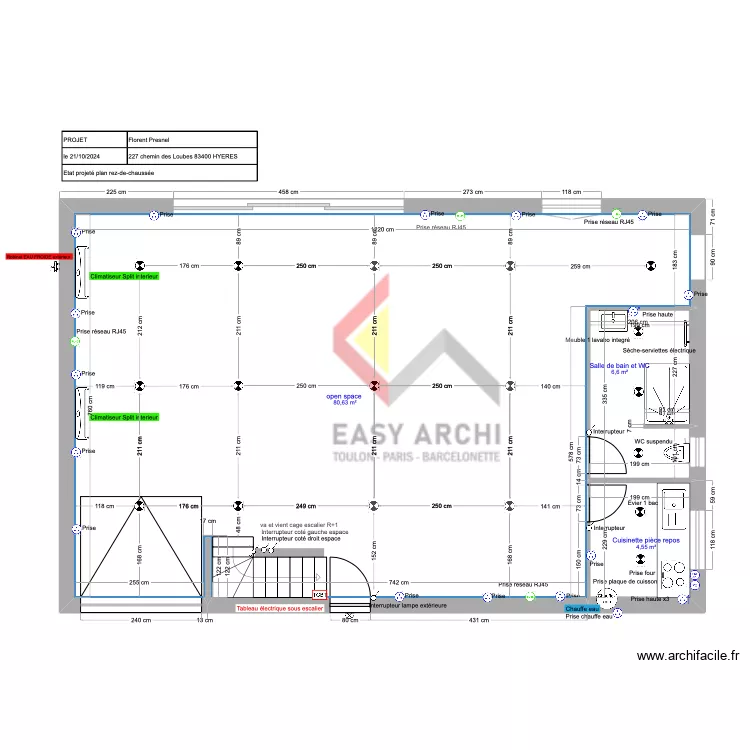PROJET PRESNEL rez-de-chauss&eacute;e. Plan de 