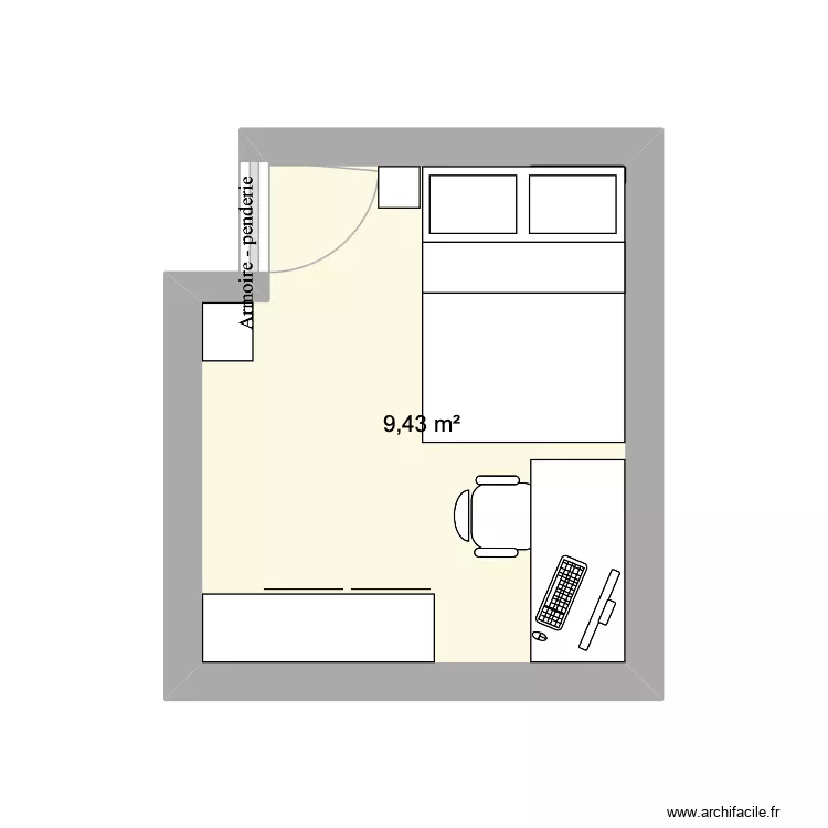 chambre modification 2. Plan de 1  et 9 m²