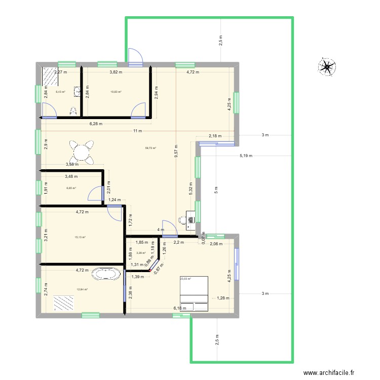 Plan maison 10x14m V3. Plan de 9 pièces et 280 m2